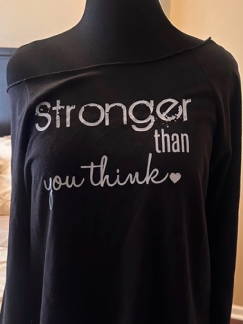 Next Level Apparel Black Off-Shoulder 'Stronger Than You Think' Top
